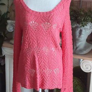 NWT, LUCKY BRAND, Coral Open Weave Knit Sweater Size Large